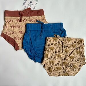 NWT Kate Quinn Baby Bloomers 3–6M Bamboo Bummies Set of 3 Woodland & Blue